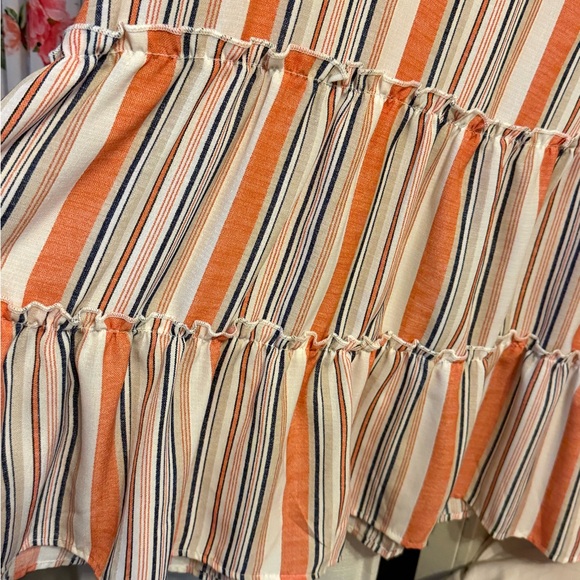 ODDY Orange and White Striped Women's Blouse Bell Sleeves Large Flowy Beautiful - Picture 4 of 7